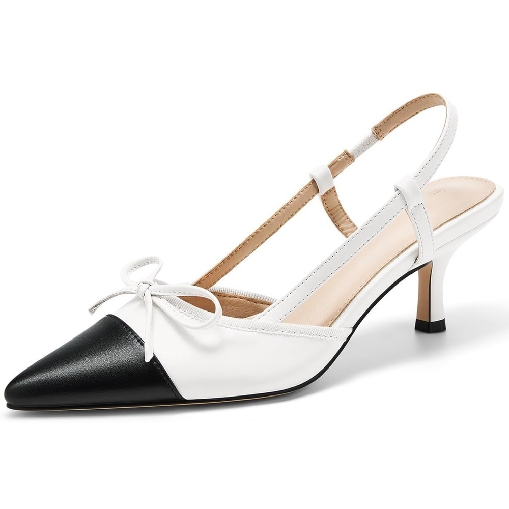 Coutgo Women‘s Bow Tie Slingback Pumps Pointed Toe Kitten Low Heel